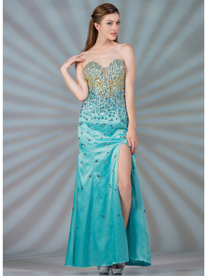 JC2518 Turquoise Strapless Beaded Prom Dress, Turquoise