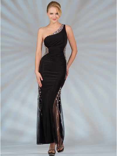 JC2540 Beaded Sides Evening Dress - Black, Front View Medium