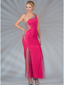 JC2540 Beaded Sides Evening Dress - Fuschia, Front View Thumbnail