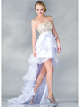 JC307 Strapless Beaded High Low Evening Dress - Off White, Front View Thumbnail