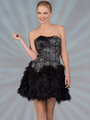 JC309 Black Feathered Cocktail Dress - Black, Front View Thumbnail