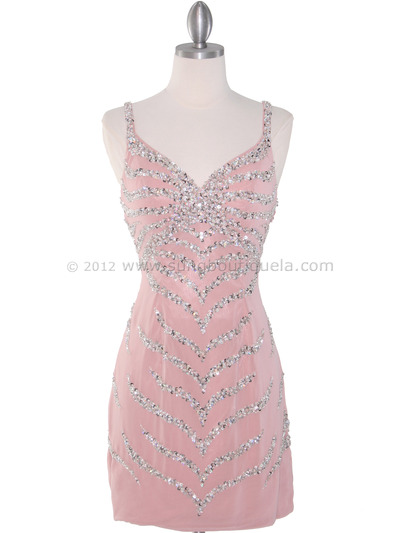 JC311 Dusty Rose Beads and Sequin Embroidery Cocktail Dress - Dusty Rose, Front View Medium