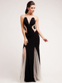 JC3200 Mesh and Cut-out Evening Dress - Black, Front View Thumbnail