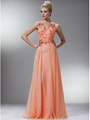 JC3207 Light Coral Dainty Draping Evening Dress - Light Coral, Front View Thumbnail
