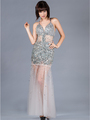 JC4387 Dazzling Silver Special Occasion Long Dress - Silver, Front View Thumbnail