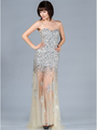 JC4389 Dazzling Champagne and Silver Prom Dress - Champagne, Front View Thumbnail