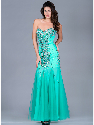JC708 Jeweled Prom Dress - Jade, Front View Medium