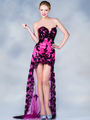 JC723 Embroidered Sweetheart High Low Cocktail Dress - Fuschia Black, Front View Thumbnail