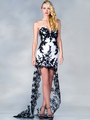 JC723 Embroidered Sweetheart High Low Cocktail Dress - White Black, Front View Thumbnail