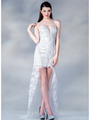 JC723 Embroidered Sweetheart High Low Cocktail Dress - White, Front View Thumbnail
