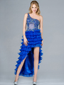 JC808 Tiered Fringe Side High Low Dress - Royal, Front View Thumbnail