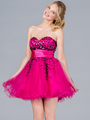 JC809 Sequins and Beads Short Prom Dress - Fuschia, Front View Thumbnail