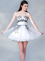JC809 Sequins and Beads Short Prom Dress - White, Front View Thumbnail
