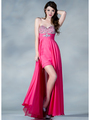 JC8100 Hot Pink High Low Beaded Prom Dress - Hot Pink, Front View Thumbnail