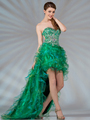 JC8103 Green Jeweled High Low Prom Dress - Green, Front View Thumbnail