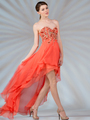 JC8110 High Low Beaded Prom Dress - Coral, Front View Thumbnail