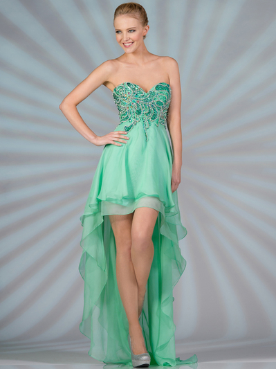 JC8110 High Low Beaded Prom Dress - Mint, Front View Medium