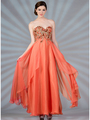 JC8111 Beaded Chiffon Evening Dress - Coral, Front View Thumbnail