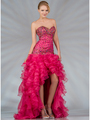 JC8112 Jeweled Layered High Low Prom Dress - Fuschia, Front View Thumbnail