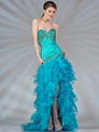 JC8112 Jeweled Layered High Low Prom Dress - Turquoise, Front View Thumbnail
