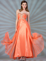 JC821 Chiffon Satin Overlay Prom Dress - Coral, Front View Thumbnail