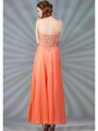 JC821 Chiffon Satin Overlay Prom Dress - Coral, Back View Thumbnail
