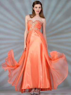 JC821 Chiffon Satin Overlay Prom Dress, Coral