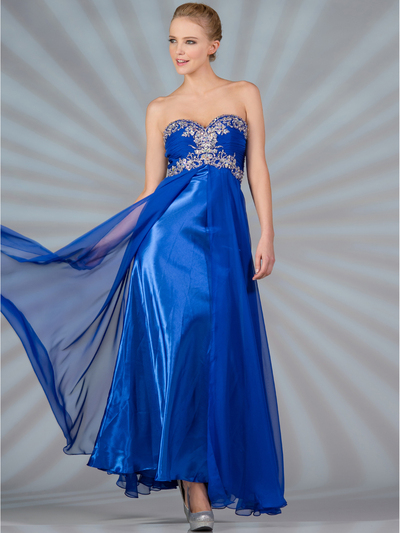 JC821 Chiffon Satin Overlay Prom Dress - Royal Blue, Front View Medium