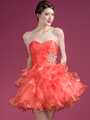 JC822 Sweetheart Layered Cocktail Dress - Coral, Front View Thumbnail
