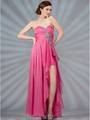 JC830 Side High Low Chiffon Evening Dress - Hot Pink, Front View Thumbnail