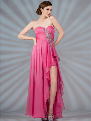 JC830 Side High Low Chiffon Evening Dress, Hot Pink