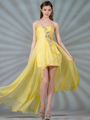 JC830 Side High Low Chiffon Evening Dress - Yellow, Front View Thumbnail