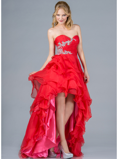 JC833 Layered High Low Prom Dress - Watermelon, Front View Medium