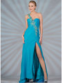JC847 Jeweled and Beaded One Shoulder Prom Dress - Ocean Blue, Front View Thumbnail