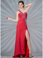 JC847 Jeweled and Beaded One Shoulder Prom Dress - Tangerine, Front View Thumbnail