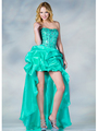 JC851 Corset Bustled High Low Prom Dress - Aqua, Front View Thumbnail