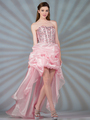 JC851 Corset Bustled High Low Prom Dress - Pink, Front View Thumbnail