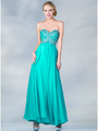 JC862 Jeweled Bodice Evening Dress - Aqua, Front View Thumbnail