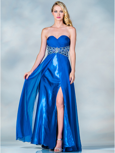 JC872 Jeweled Embellished Prom Dress with Slit - Royal Blue, Front View Medium
