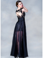 JC880 Black and Nude Beaded Evening Dress - Black, Back View Thumbnail