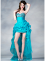 JC881 Shimmer High Low Bustled Prom Dress - Aqua, Front View Thumbnail