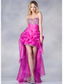 JC881 Shimmer High Low Bustled Prom Dress - Fuschia, Front View Thumbnail