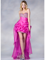 JC881 Shimmer High Low Bustled Prom Dress - Fuschia, Front View Thumbnail