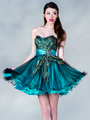 JC882 Peacock Cocktail Dress - Teal, Front View Thumbnail
