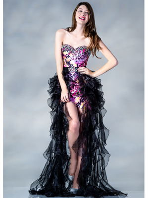JC884 Print High Low Prom Dress, Print