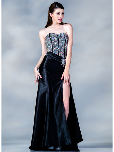 JC885 Jeweled Corset Prom Dress - Black, Front View Medium