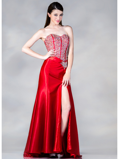 JC885 Jeweled Corset Prom Dress - Red, Front View Medium