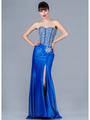 JC885 Jeweled Corset Prom Dress - Royal, Front View Thumbnail