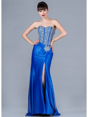 JC885 Jeweled Corset Prom Dress, Royal