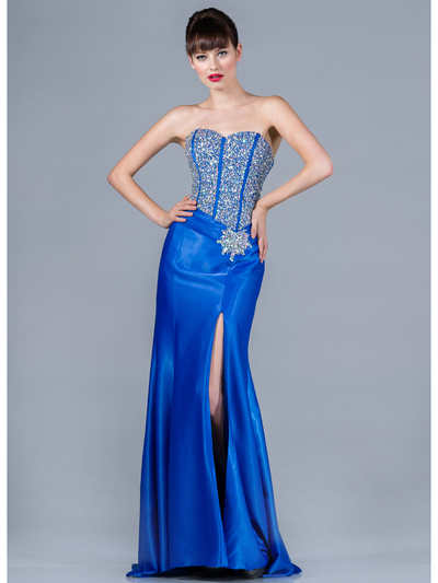 JC885 Jeweled Corset Prom Dress - Royal, Front View Medium